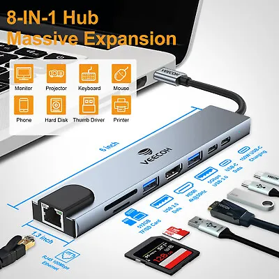 $33.95 • Buy 8/6/4-in-1 USB-C Hub Adapter Type-C Hub HDMI For MacBook Pro/Air IPad Pro Laptop