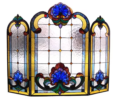 Fireplace Screen Tiffany Style Victorian Stained Glass 3 Section ONE THIS PRICE • $318.18