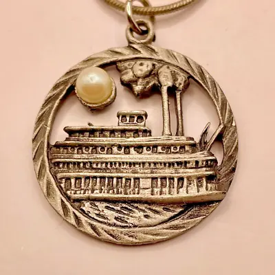 New Orleans Mississippi Riverboat Cruise Necklace Pendant Charm Pearl Moon • $9.99