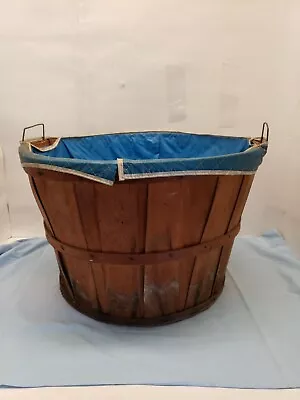Vintage Split Wood Bushel Basket With Blue Liner • $49.99