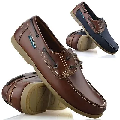 £24.98 • Buy Mens Boat Deck Leather Lace Up Walking Casual Driving Moccasin Loafer Shoes Size
