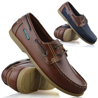 Mens Boat Deck Leather Lace Up Walking Casual Driving Moccasin Loafer Shoes Size • £24.98