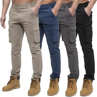 Enzo Mens Cargo Combat Trousers Chino Cotton Denim Jeans Casual Work Wear Pants • £21.99