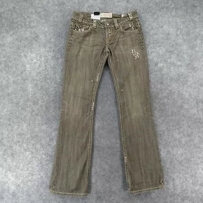 MEK Denim Jeans Womens 28 Stretch Low Rise Bootcut Greenish Brown Fade Ladies • $36.89