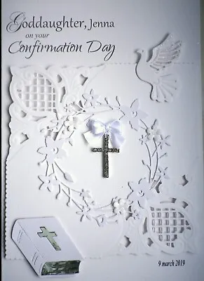 Personalised Confirmation / Sympathy / Christening Card With Cross Dove & Bible • £6.50