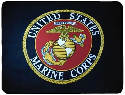 USMC MARINE CORPS Black 50x60 Polar Fleece Blanket Throw OFFICIALLY LICENSED • $27.76
