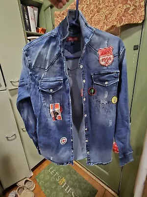 Rare DSQUARED2 Womens DENIM JACKET W/PATCHES MADE IN ITALY XL • $260