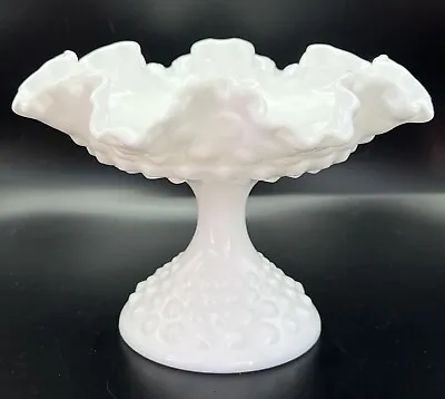 Fenton Hobnail Compote Milk Glass Pedestal Candy Dish Ruffled Edge Vintage • $30