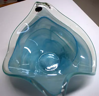 Murano Lavorazione Asymmetrical Art Glass Bowl Blue Preowned Good • $49.99