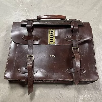 Vintage Leather Briefcase Portfolio Document Folder Professional Buckled • $49.99