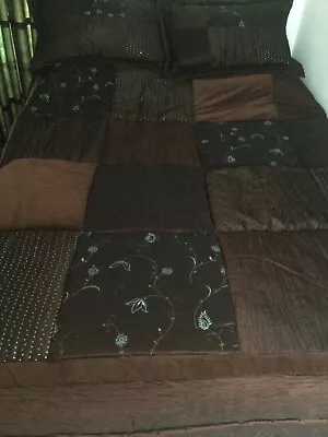 £45 • Buy Brown Quilted Patchwork Bed Throw King Size + 2 Oxford Pillowcases 