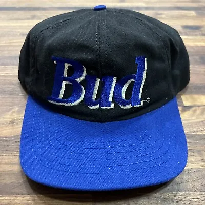 Vintage Deadstock 90s Bud Budweiser Beer Black Blue Snapback Hat Cap USA • $18