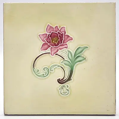 Art Nouveau Majolica Floral Fireplace Tile  By Henry Richards C1913 AE1 • $43.55