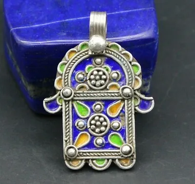 Moroccan Traditional Hamsa Hand Of Fatima Pendant Silver Enamel Work Pendant • $39.99