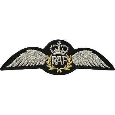 RAF Pilot Wings Patch Iron Sew On Royal Air Force Uniform Embroidered Badge WW2 • £2.79