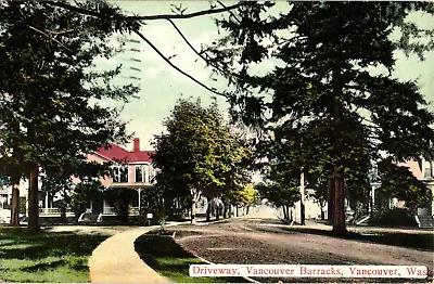 1910 Driveway Vancouver Army Barracks Washington Postcard • $12