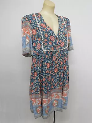 Dress IRIS MAXI Size 14 Soft Rayon Beach Boho Festival Gathered Floral Print • $23