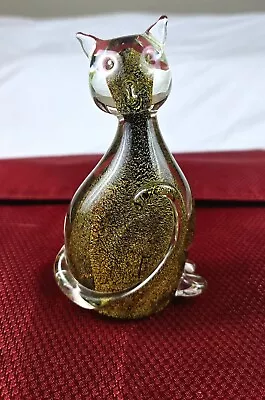 Murano Art Glass Clear White And Gold Cat Figurine 6 3/4” • $12.99