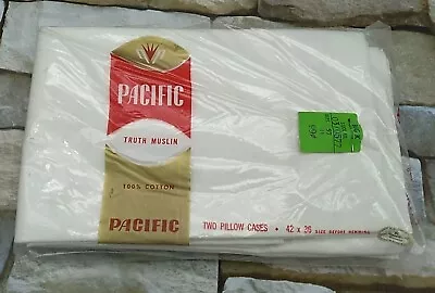 Vtg Set Of 2 PACIFIC Pillow Cases White Truth Muslin New Old Stock 42 X 36  • $8.99