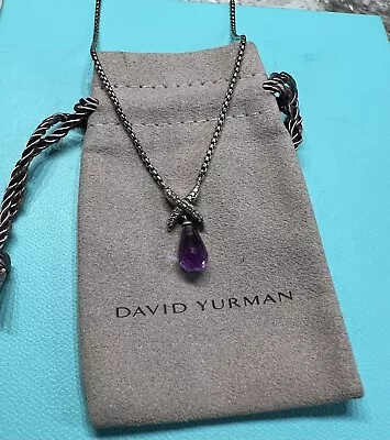 David Yurman Diamond Crossover X Amethyst Teardrop Silver Necklace RARE • $595