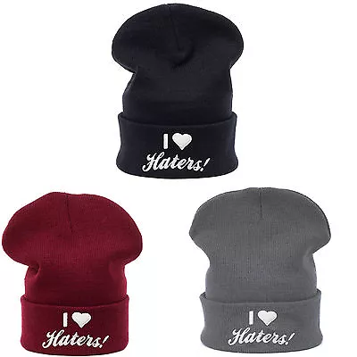 Winter Beanie Hat I Love Haters Men Women Knitted Oversized Slouch Hat • $6.30