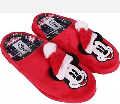 Disney Christmas Santa Mickey Mouse Slippers  Size L UK 5-6  Xmas Gift Primark • £9.99