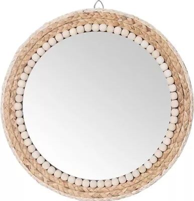 C&Z 15 Inch Boho Round Hanging Wall Mirror Decorative Rattan Circle Wood  • £9.87