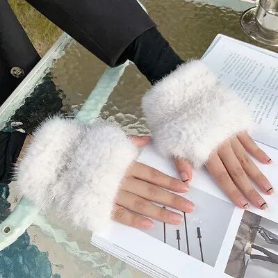 Short Fingerless Stretch Real Mink Fur Gloves Sleeves Wrist Cuffs Mittens • $26