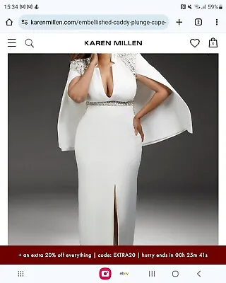 Karen Millen Size 12 Ivory Embellished Caddy Plunge Cape Sleeve Woven Dress  • £10.50