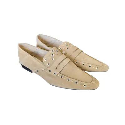 $33.75 • Buy ZARA Tan Camel Suede Silver Metal Grommet Loafers Flats Shoes Womens Size 8.5