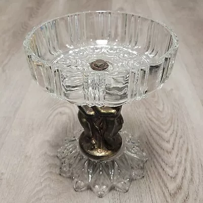 Vintage Hollywood Regency Brass Cherub Base Footed Glass Pedestal Compote Bowl • $39.99