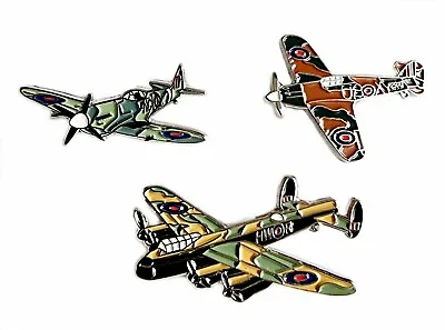 RAF Set Of 3 WW2 Aircraft Metal Enamel Pin Badge Spitfire Lancaster Hurricane • £6