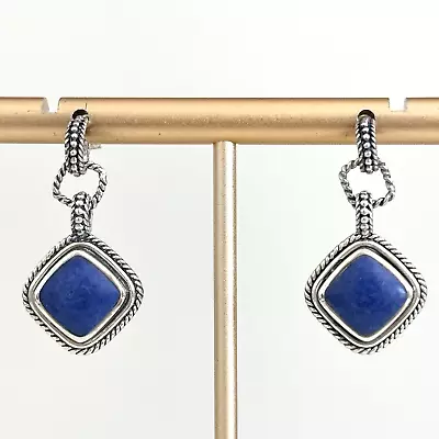 925 Sterling Silver Vintage Lapis Lazuli Gemstone Ladies Dangle Earrings • $39.99