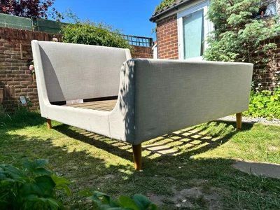 £650 • Buy Stunning West Elm Upholstered Sleigh King Size Bed Frame – Great  Condition