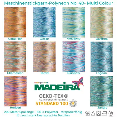 Machine Embroidery Yarn Polyneon No. 40-Multi Colour-200-Meter Coil Length - Madeira® • £2.97