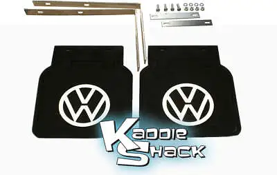 Restoration Quality VW Logo Mud Flaps W/ Brackets Black All Air Cooled Bugs • $77.95