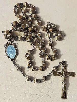 VINTAGE ALL STERLING SILVER ROSARY W/ Enamel - 20  Long - 27g - SPECTACULAR • $175