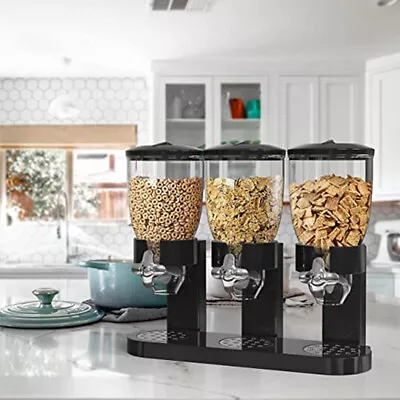 Kitchen 6L Triple Cereal Dispenser Black Dry Food Storage Container Machine Uk • £14.95