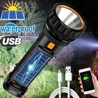 LED Solar Tactical Flashlight Rechargeable Torch Outdoor Camping Lantern Light • $8.49