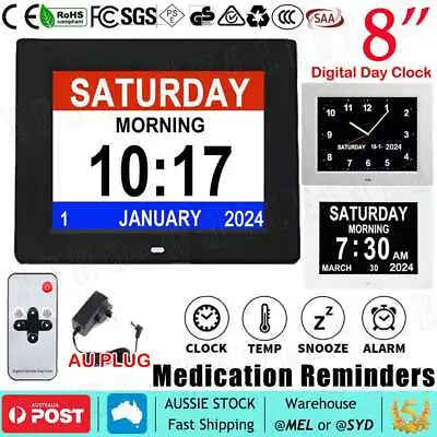 8  In LED Dementia Digital Calendar Clock Alarm Extra Large Day/Week/Month/Year • $47.95