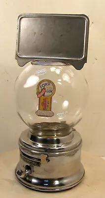 VINTAGE FORD 1c PENNY GUMBALL GUM VENDING MACHINE GLASS GLOBE TOPPER LOCK & KEY • $199.99