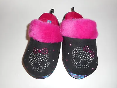 Monster High Slippers Slip-on Black Pink Faux Fur Toddler Girls Size S 11.5-12 • $8.99