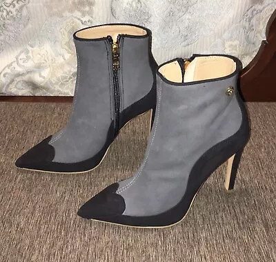 MOSCHINO Boots ANKLE BOOTS Black / Gray STILETTO - Sz 7 (EU 37)  NEW! Italy • $109