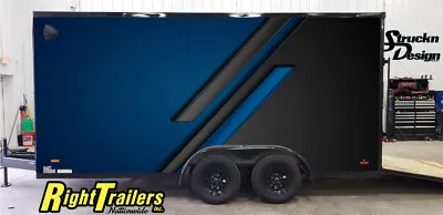 2 Sides Blue Black Abstract Shapes Trailer RV Wrap Decal Graphic Various Sizes • $2423.52