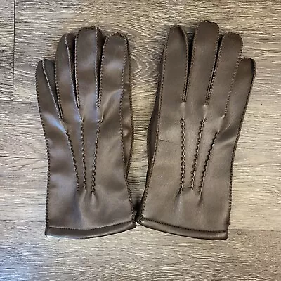 Mens Fownes Brown Leather Fur Lined Gloves SZ MED • $29.99