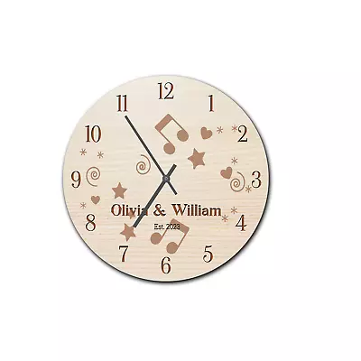 Custom Text Personalized Hanging Wall Clock Home Indoor Shop Decor Music Note • $27.99