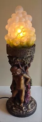 Vintage Art Deco 17.5  Chalkware Cherub Angel Lamp Grape Cluster Glass Shade • $450