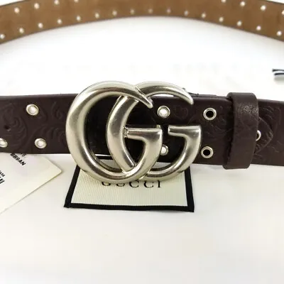 NWT Special Coll. Embossed Leather Gucci Brown Belt Double G Buckle Size 100 • $389