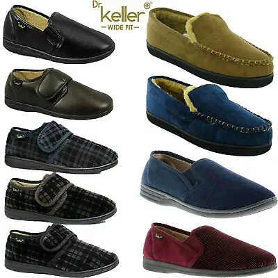 Dr Keller Mens Slippers Strap Fleece Upper Warm  Cushioned Casual Slip On Shoes • £17.99