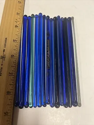 15 VTG Blue Glass Swizzle Sticks Drink Stir Cocktail Bar Advertising • $17.50